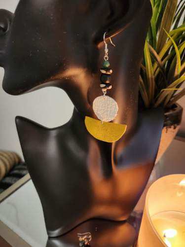 YELLOW AND WHITE CUSTOM LEATHER EARRINGS