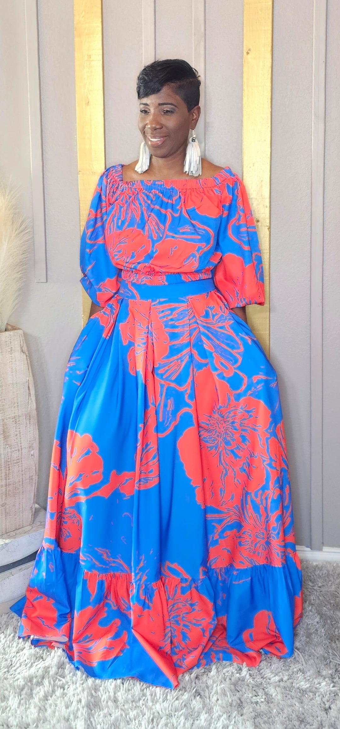 RED AND BLUE 2PIECES FLOWY DRESS