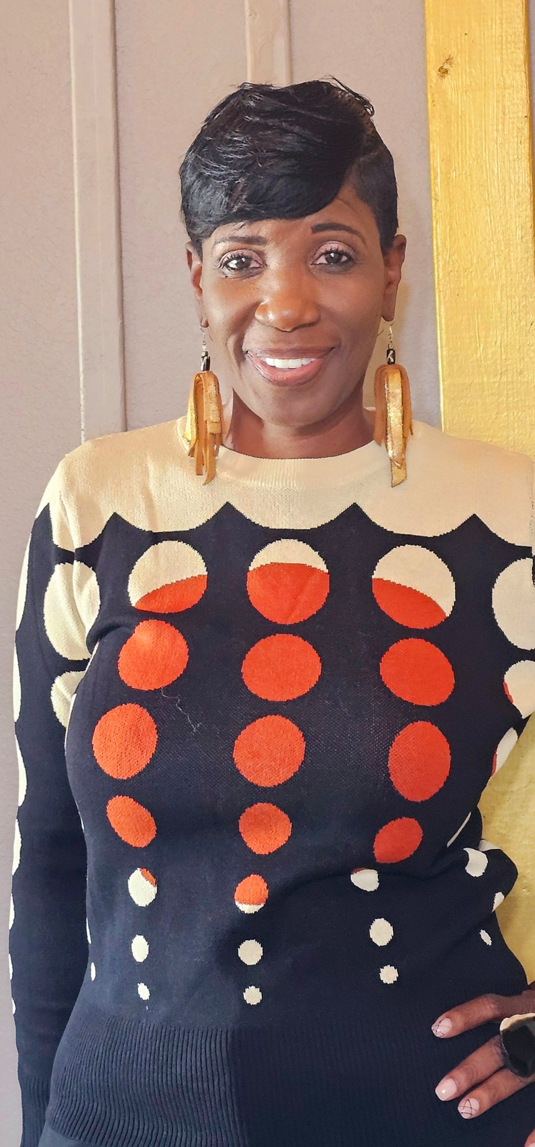 POLKA DOT BLACK ORANGE SWEATER BLOUSE