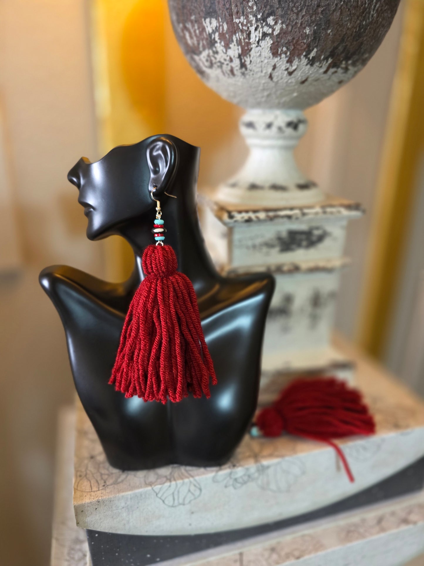 BURGUNDY YARN EARRING