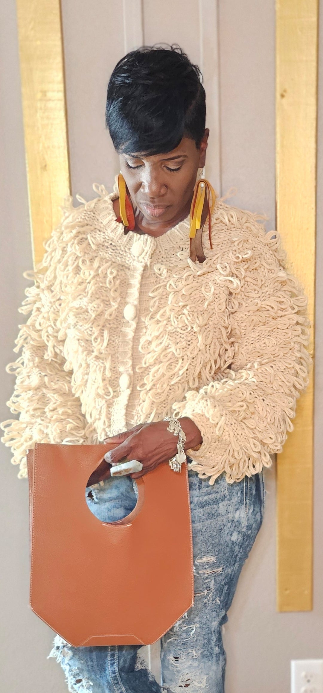 SHAGGY ELEGANT CREAM SWEATER JACKET