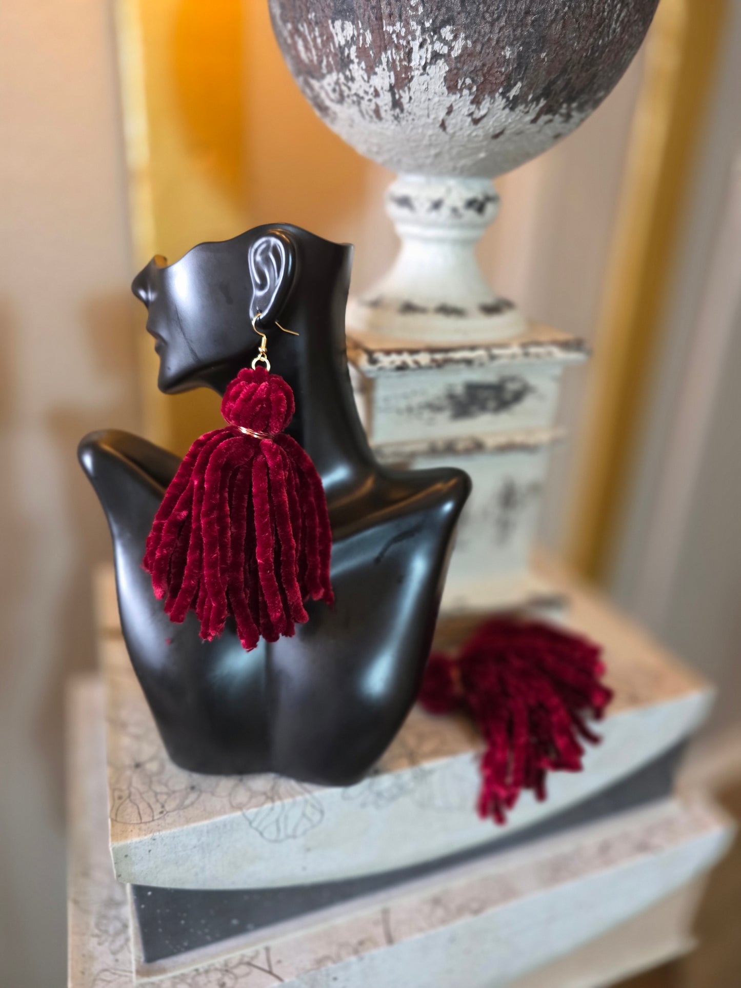RICH BURGUNDY YARN EARRING