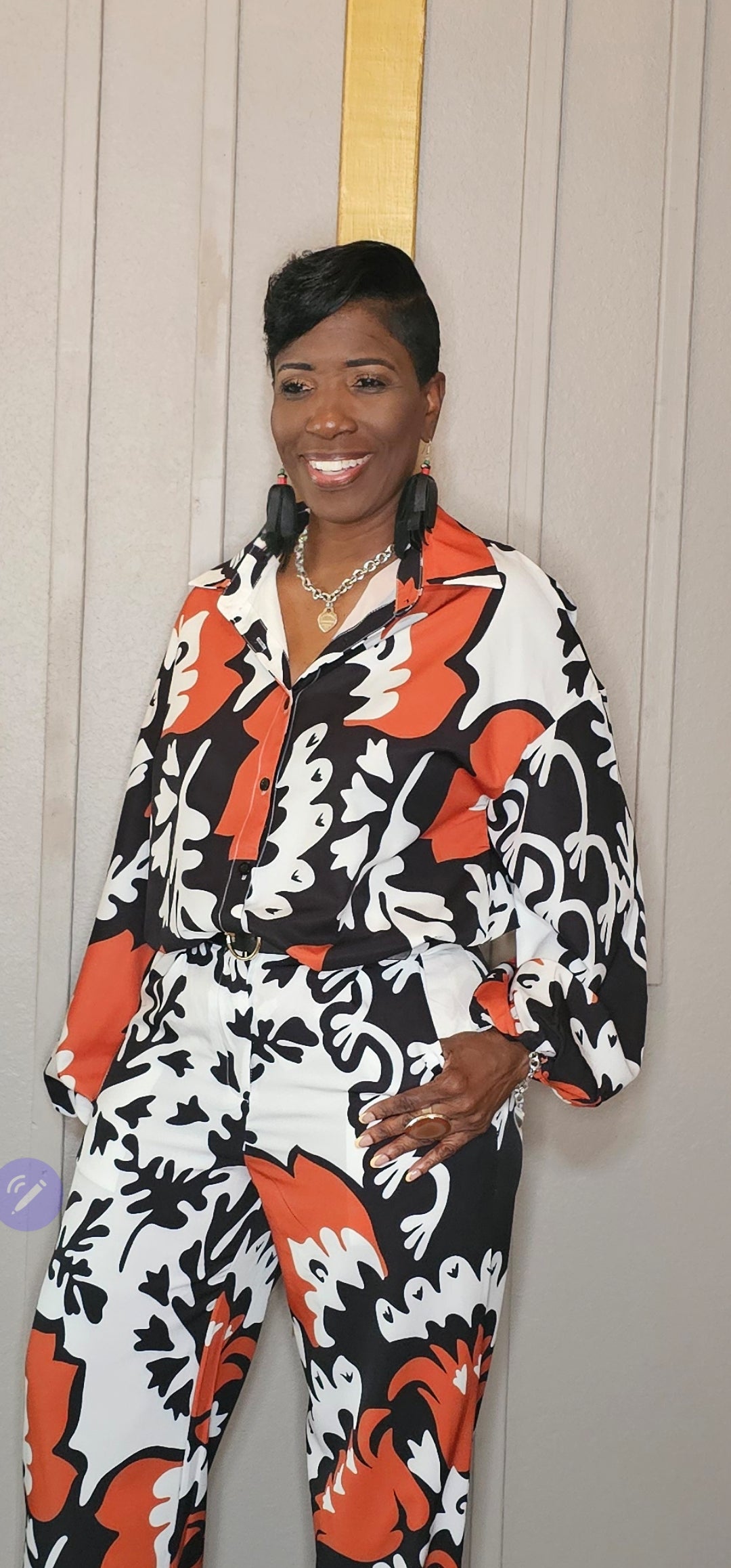 BUTTON DOWN LONG SLEEVE BLOUSE PANTSUIT