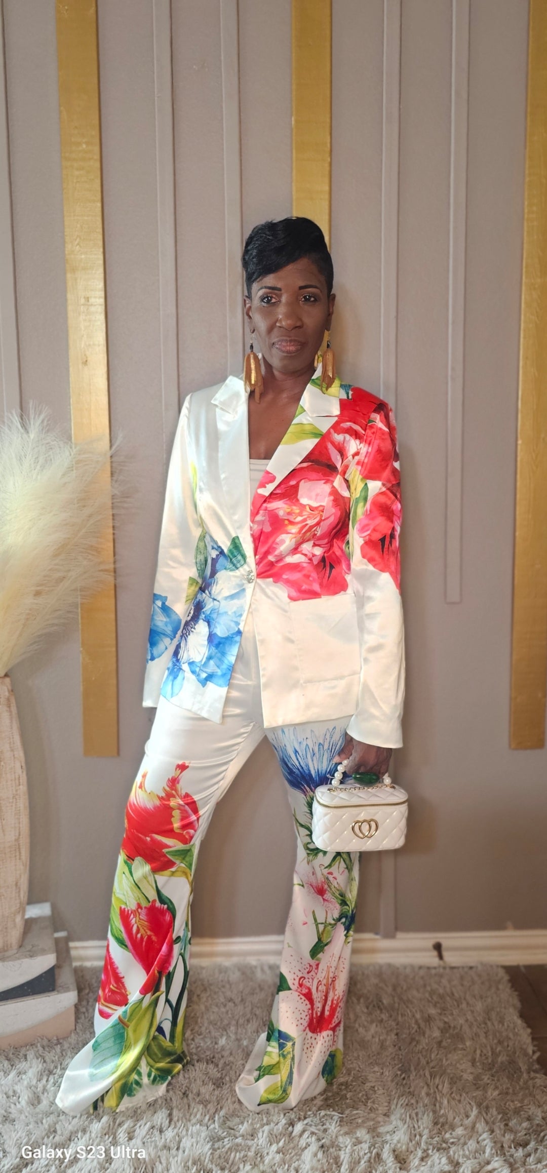 SATIN FLOWER 2PIECES PANTSUIT