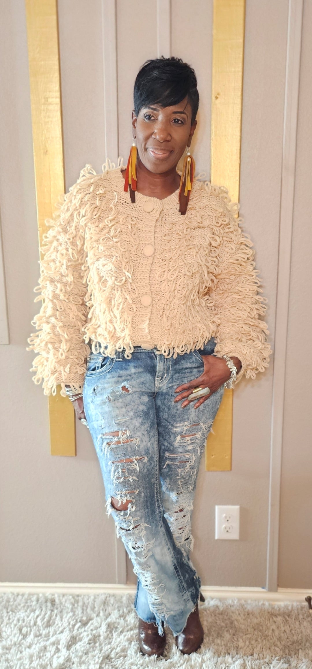 SHAGGY ELEGANT CREAM SWEATER JACKET