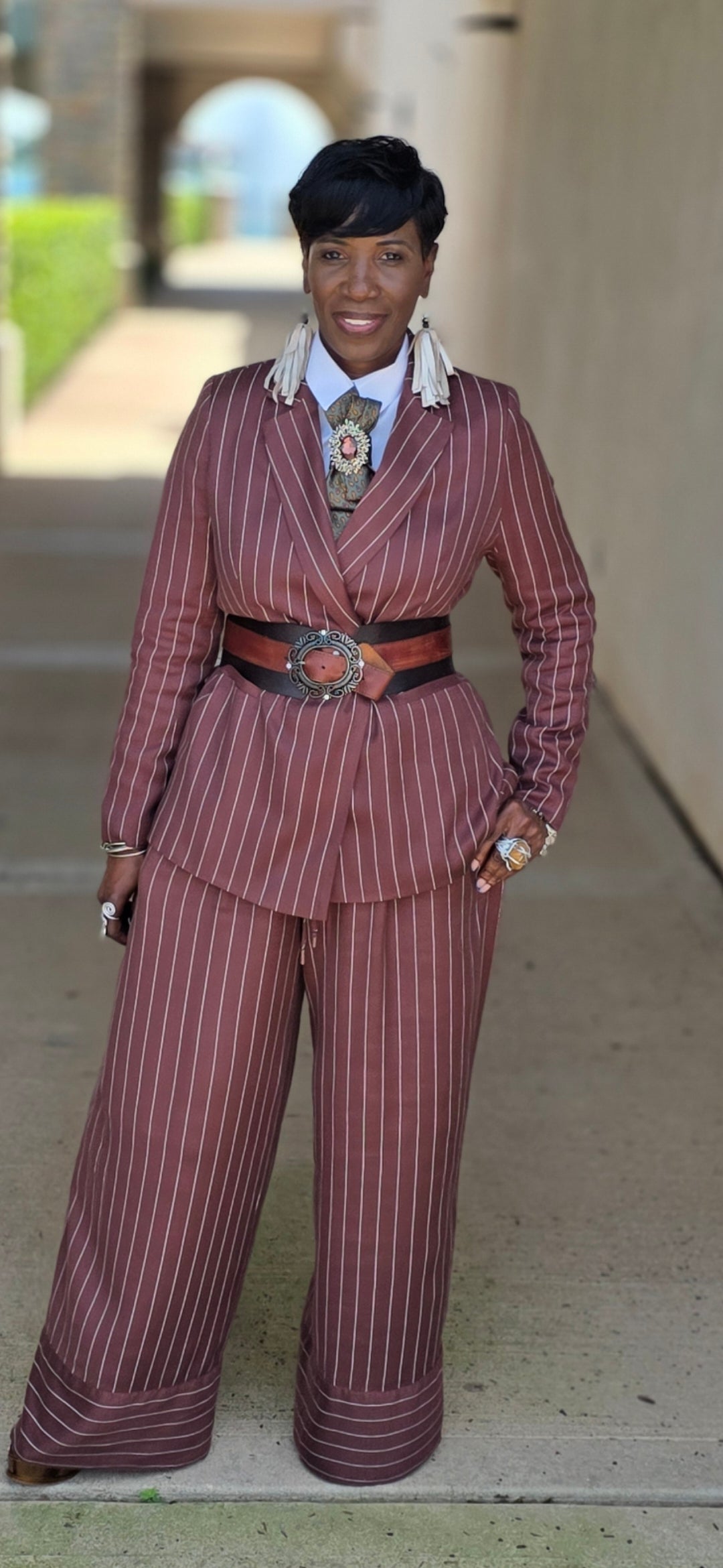 DOUBLE BREAST OVERSIZED BROWN-IVORY PANTSUIT 1 -