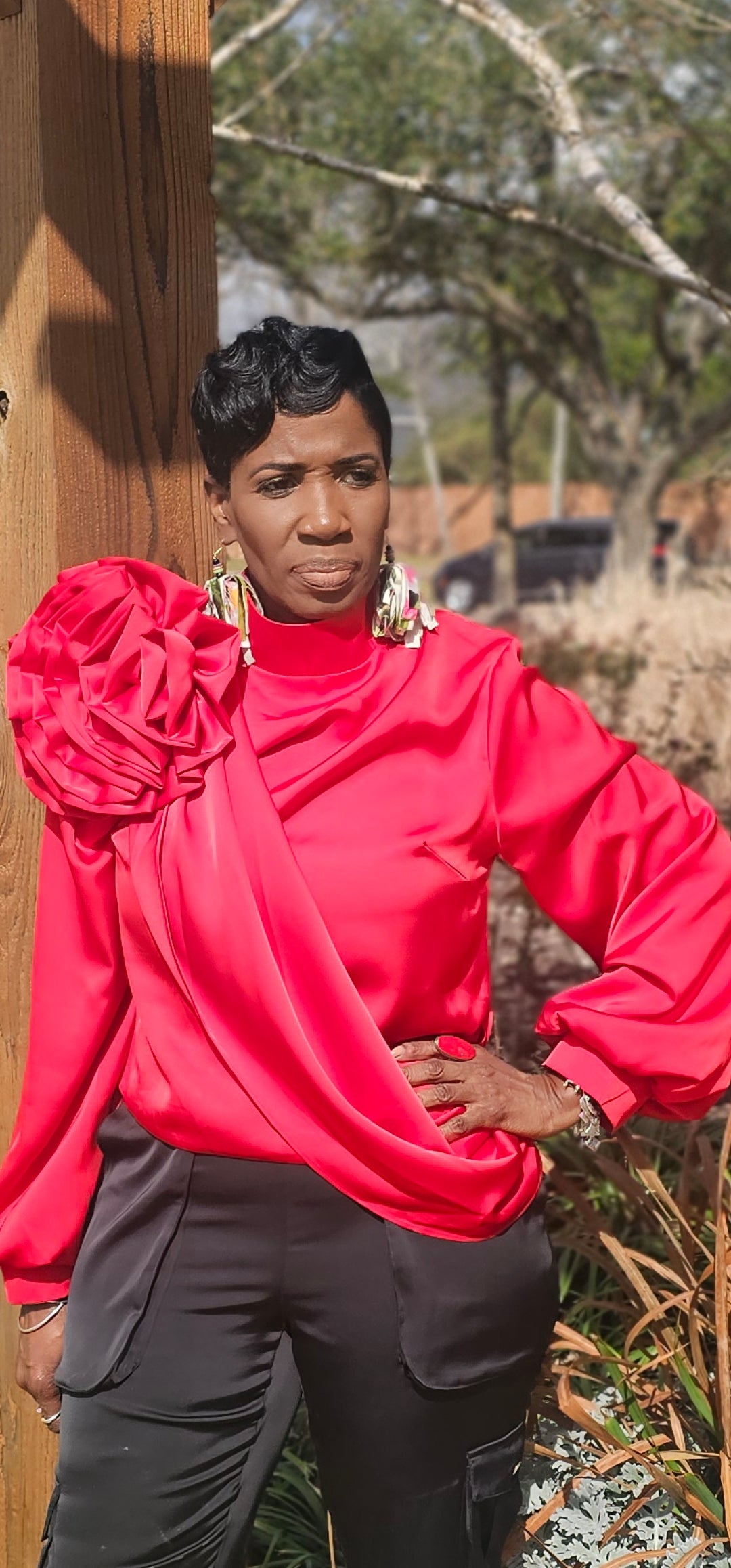 Ms RED FANCY FLOWER BLOUSE