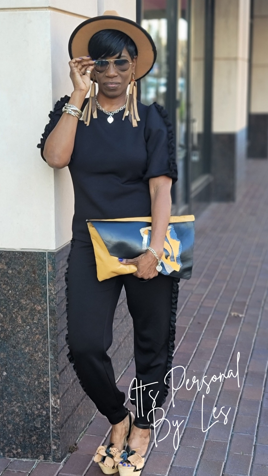 Sleek Black Tan Leather Clutch Purse