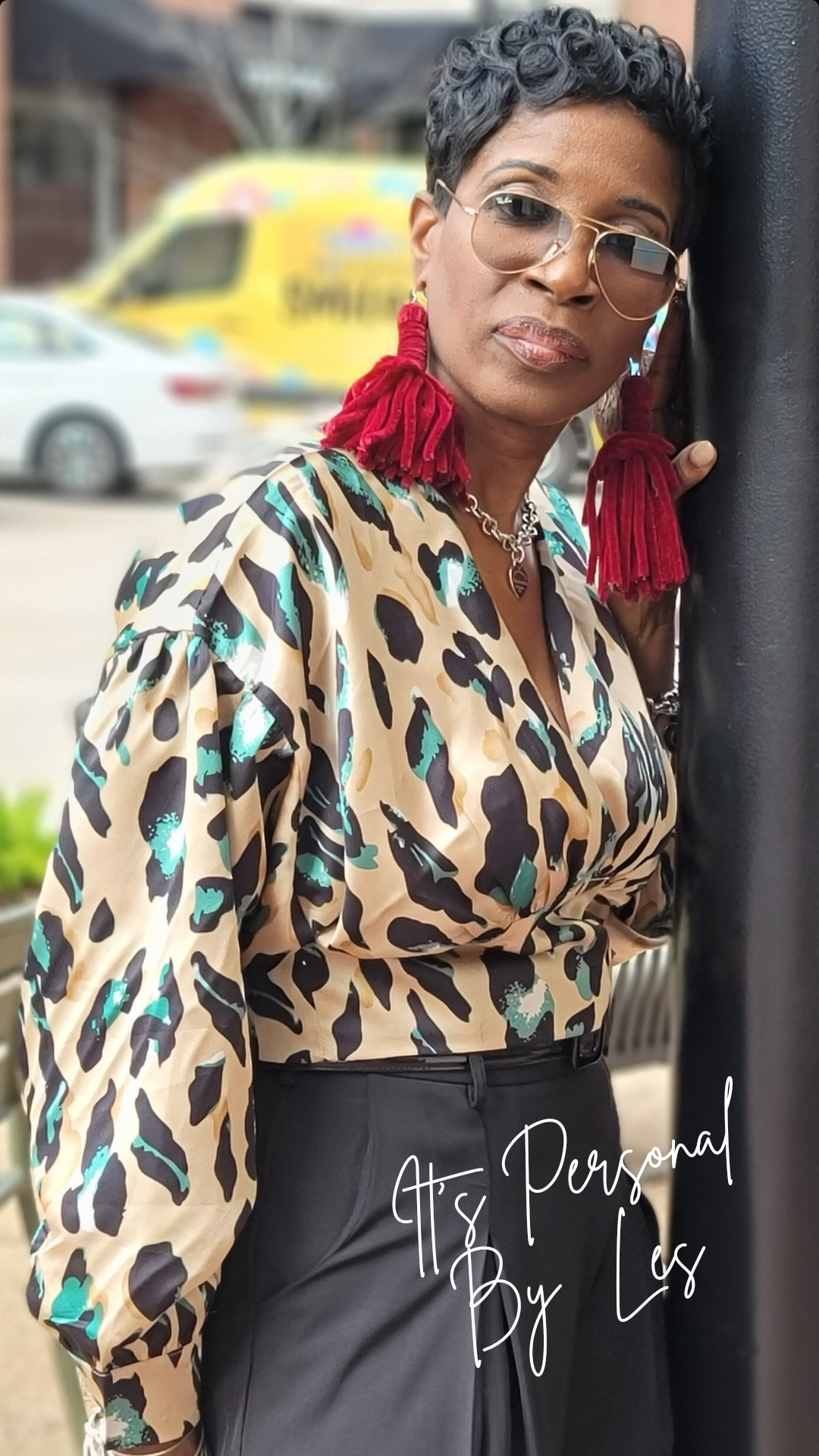 Animal Print V-Neck Blouse