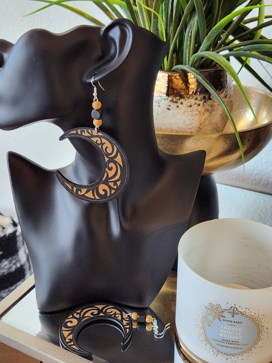 Wood Half Moon Earrings