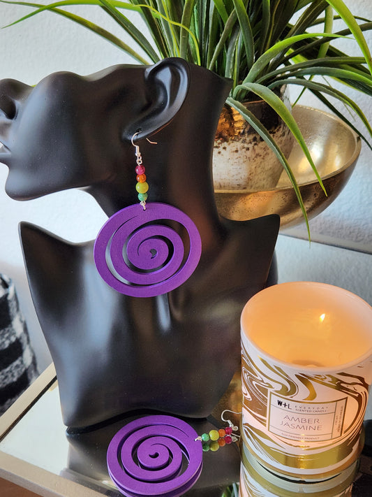 PURPLE CIRCLE WOODEN EARRINGS