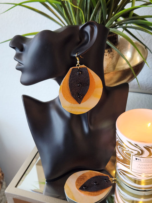 CUSTOM LEATHER BLACK And GOLD EARRINGS