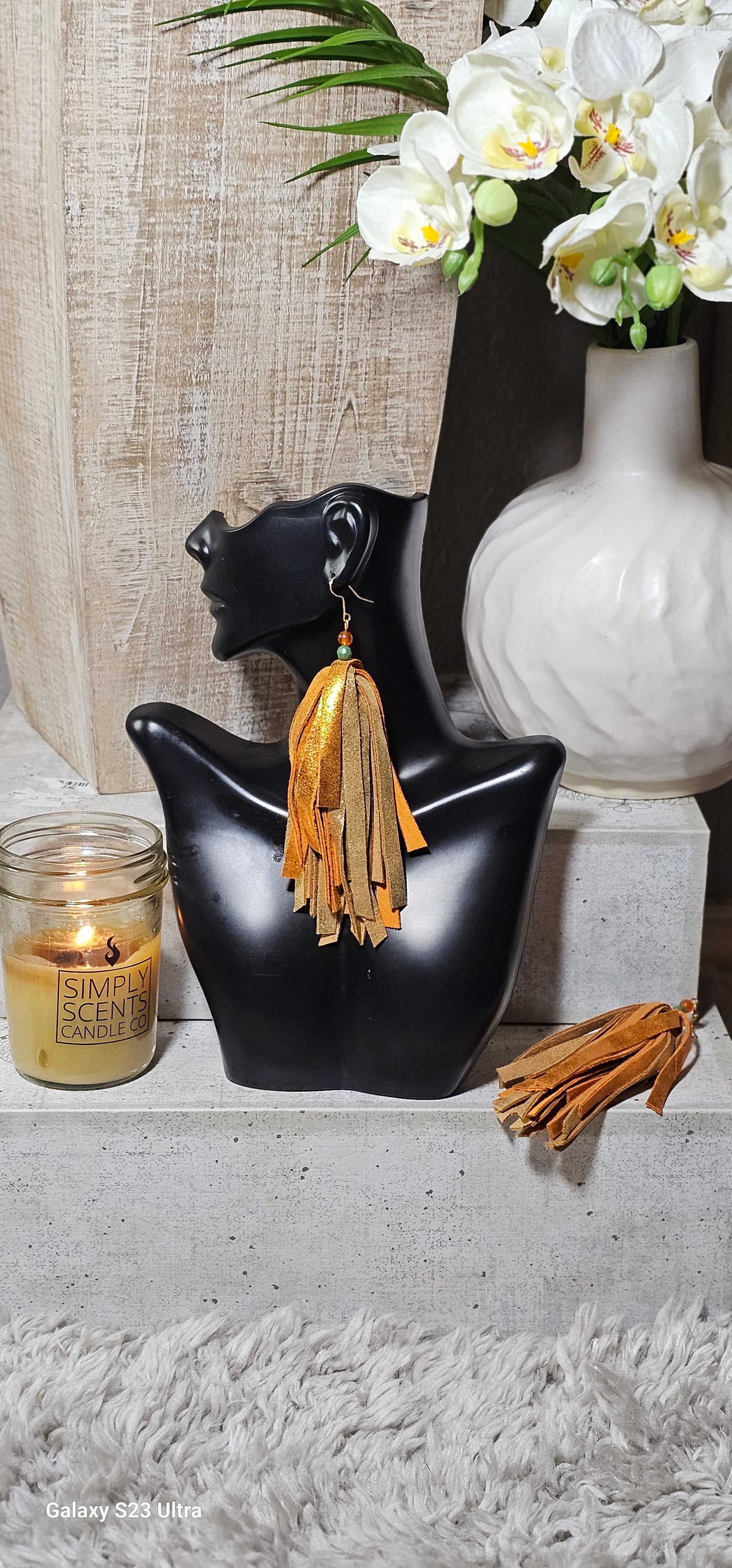 GOLD AND BRONZE FRINGES LEATHER CUSTOM EARRINGS
