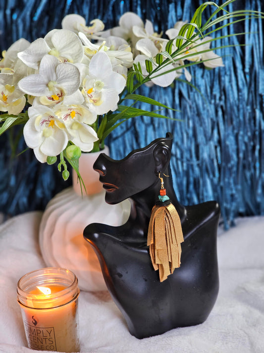 Golden Leather Fringe Custom Earrings