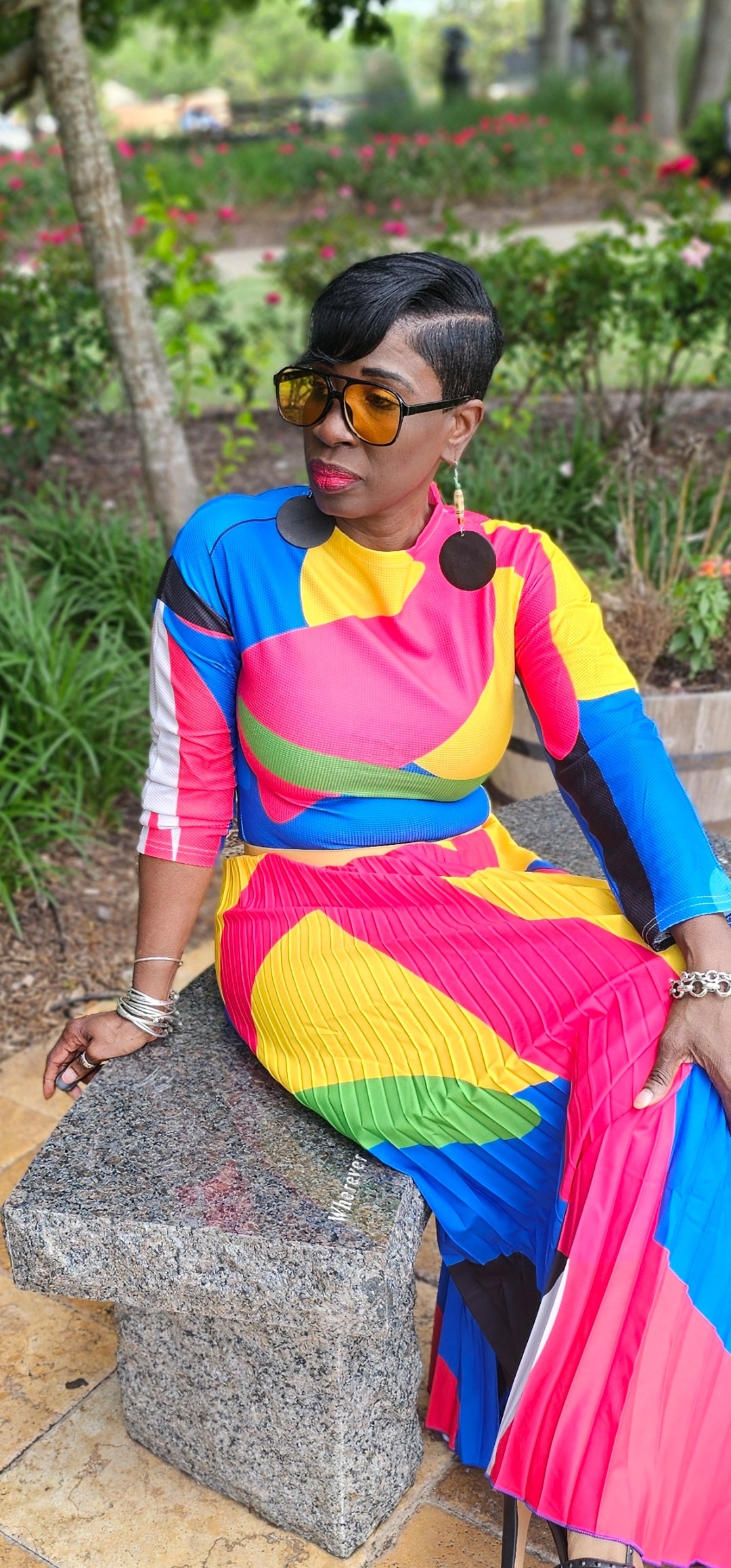 BLUE AND YELLOW TWO PIECE SKIRT SET/ DRESSES I