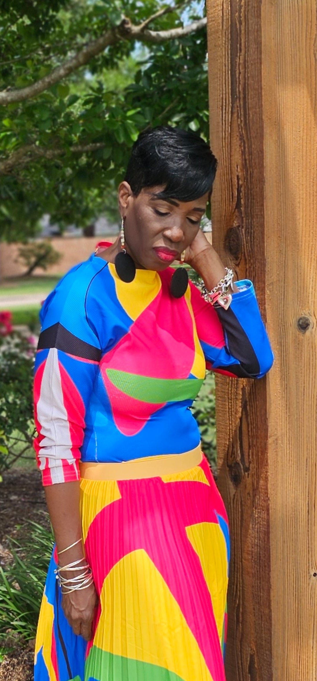 BLUE AND YELLOW TWO PIECE SKIRT SET/ DRESSES I