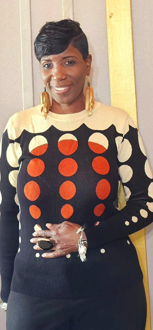 POLKA DOT BLACK ORANGE SWEATER BLOUSE