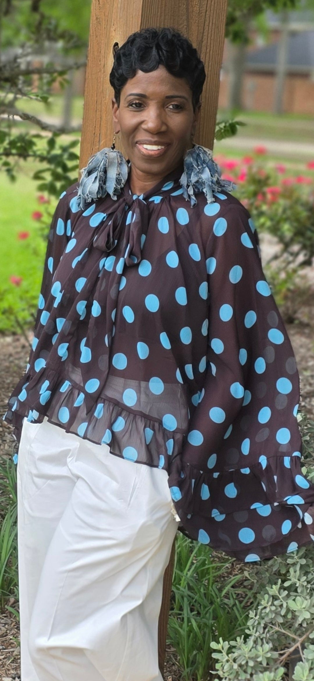 Ms Brown and Blue Polka Dots Blouse