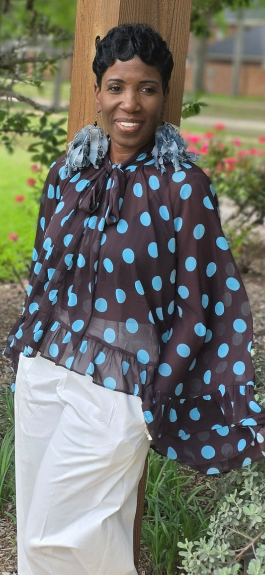 Ms Brown and Blue Polka Dots Blouse