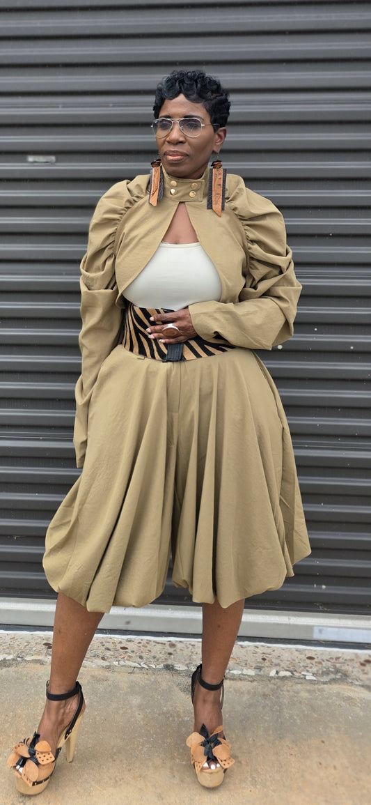 LONG BOLERO JACKET WITH  BUBBLE STYLE SHORT/SKIRT PANTSUIT