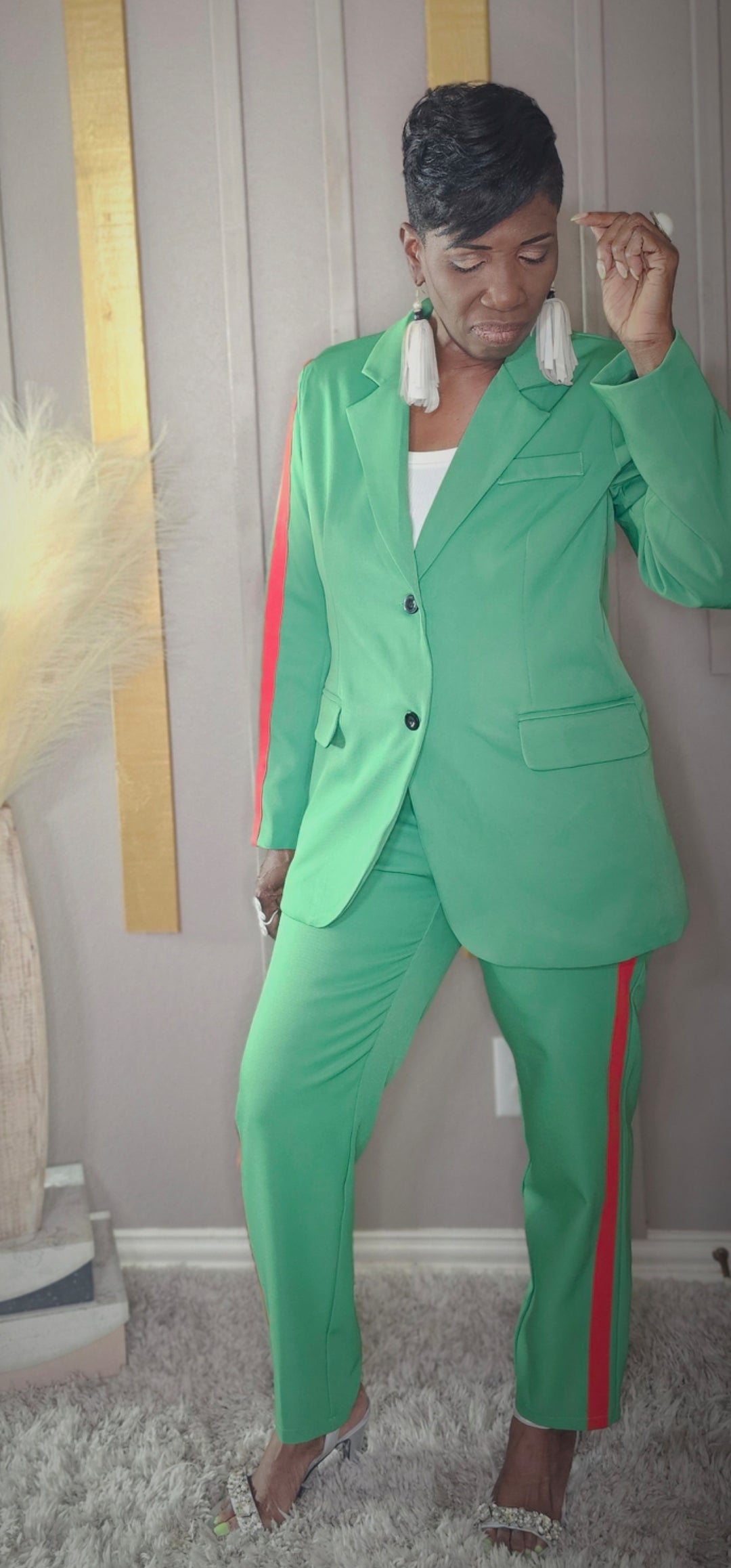 GREEN AND RED 2PIECES PANTSUIT
