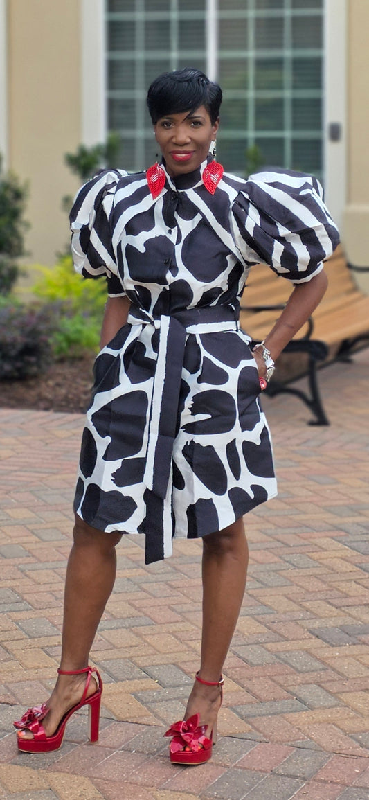 Ms. Black Printed Midi Dress