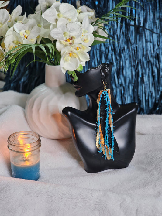 GOLD AND BlACK LEATHER EARRINGS