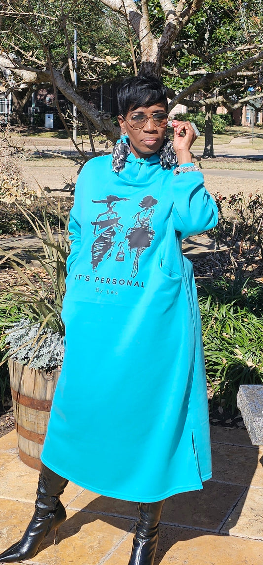 TEAL HOODIE DRESS