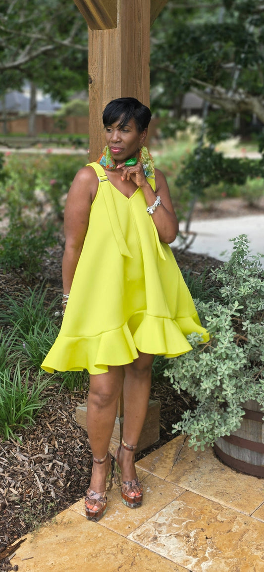 SUSPENDER STRAP RUFFLE  TUNIC DRESS