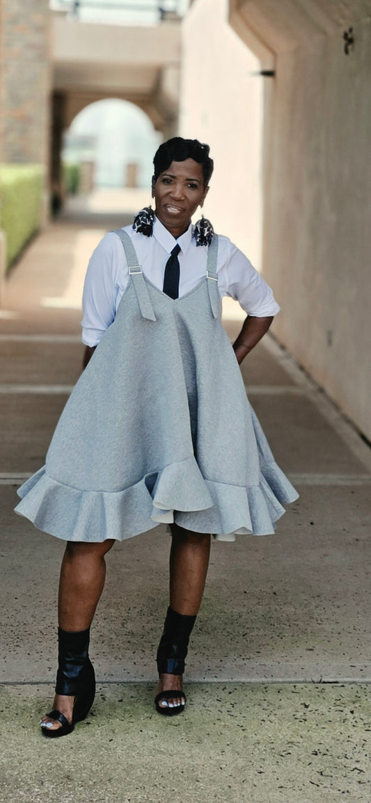 SUSPENDER STRAP RUFFLE TUNIC GREY DRESS
