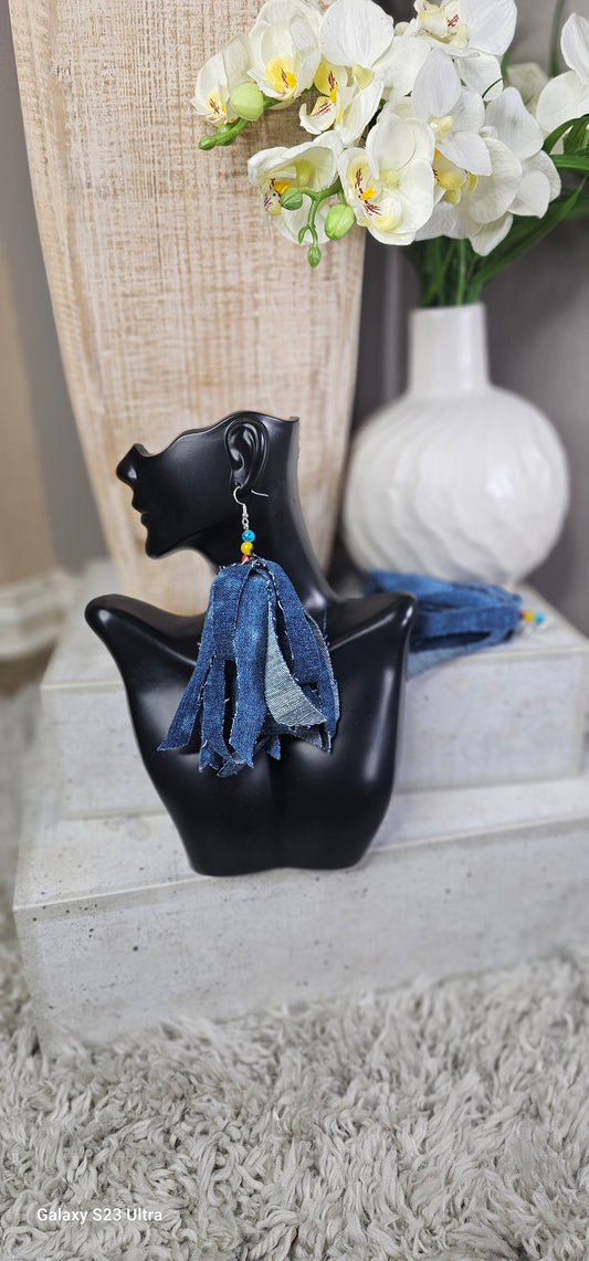 Fringe Blue Jean Custom Earrings