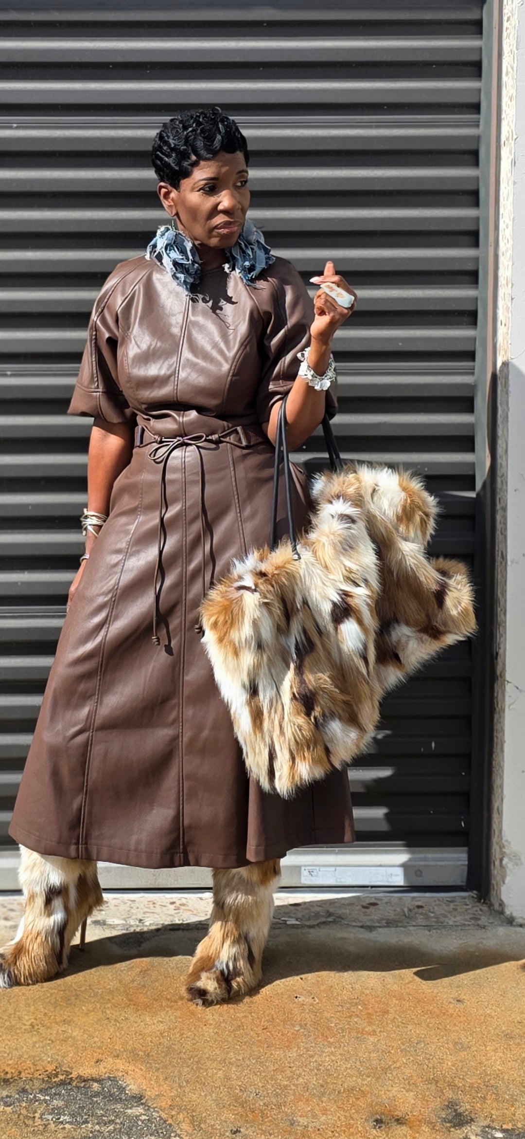 MS. BROWN LEATHER DRESS