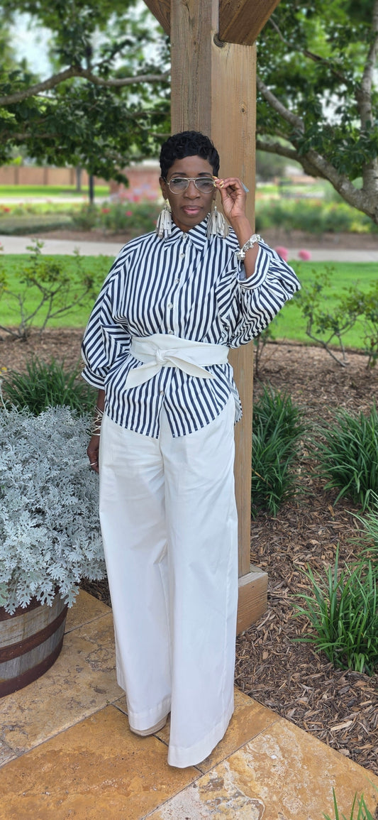 PLEATED WIDE-LEGS WHITE  PANTS