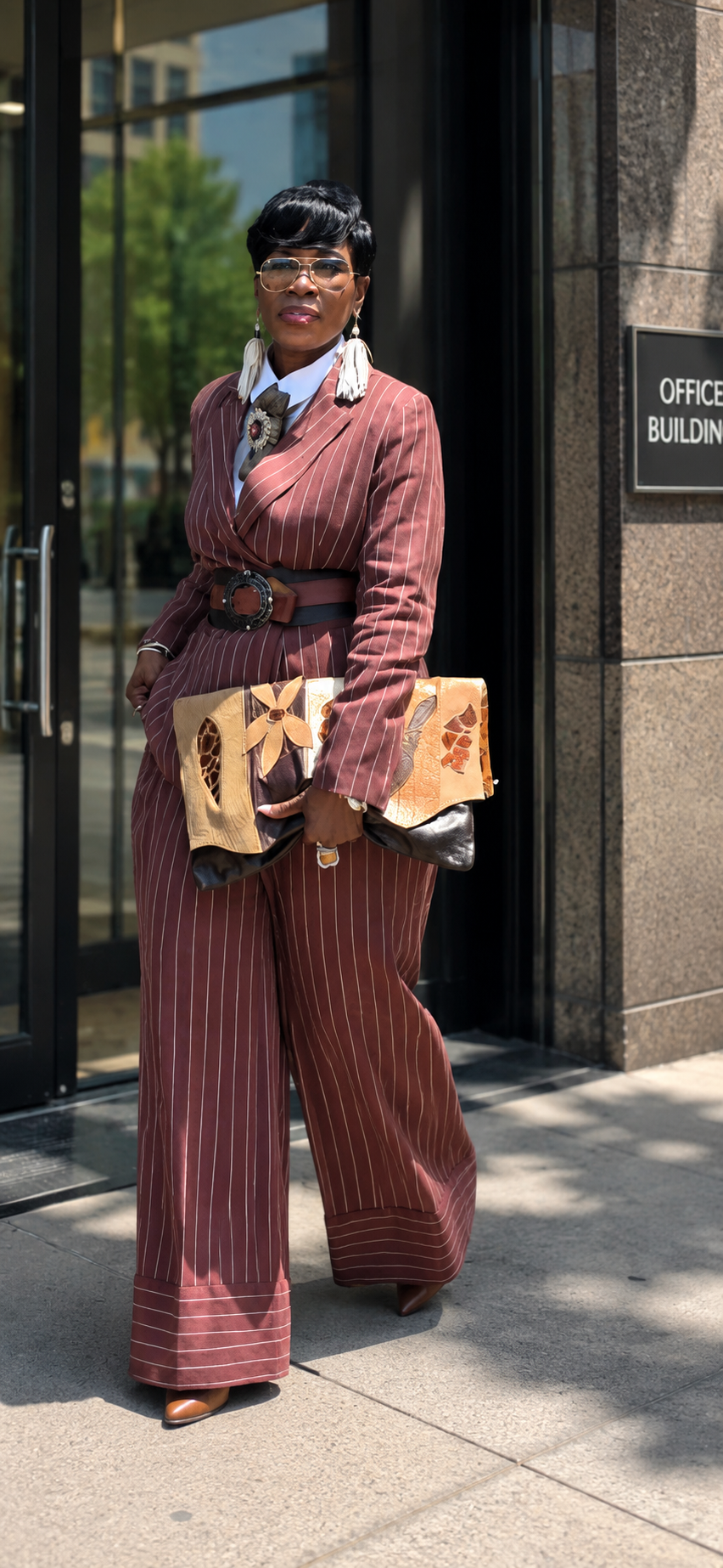 DOUBLE BREAST OVERSIZED BROWN-IVORY PANTSUIT 1 -