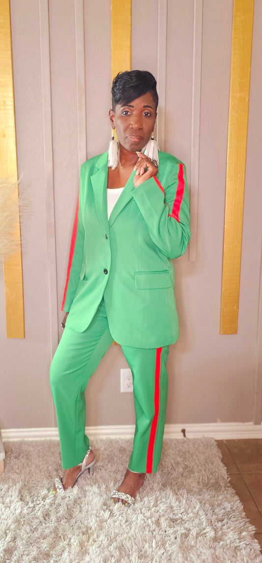 GREEN AND RED 2PIECES PANTSUIT