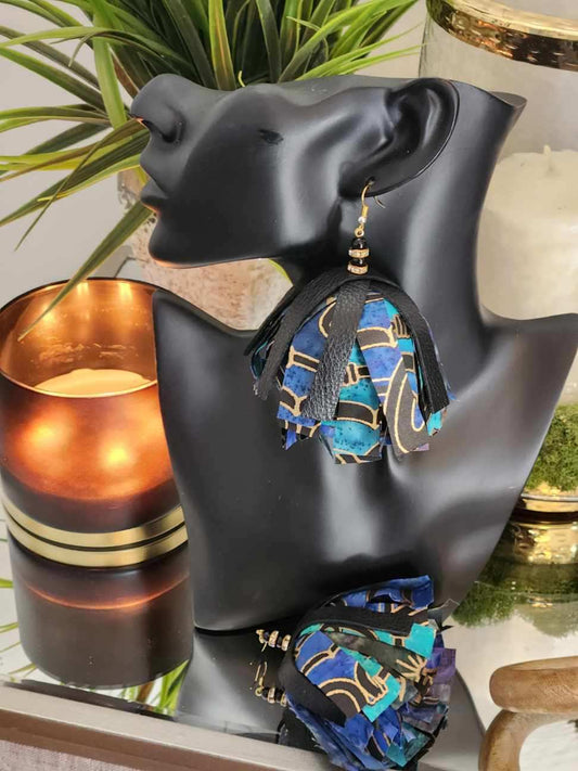 African Print with Some Piece of LEATHER EARRING