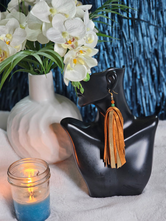 GOLD FRINGE CUSTOM LEATHER EARRINGS