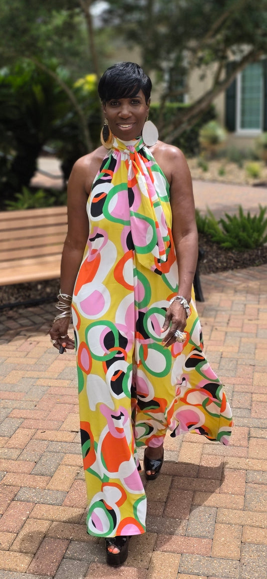 MULTI-COLOR WIDE-LEG PANTS JUMPSUIT