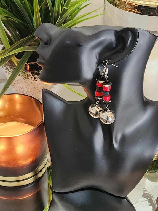 Black and Red Beaded Earrings