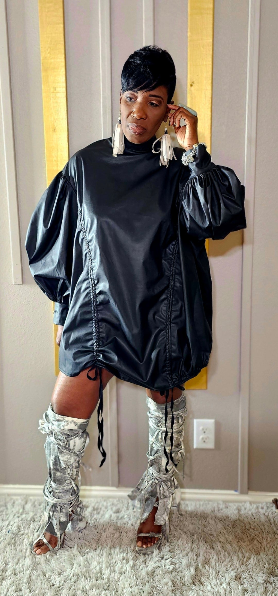 FAUX LEATHER BLACK DRESS
