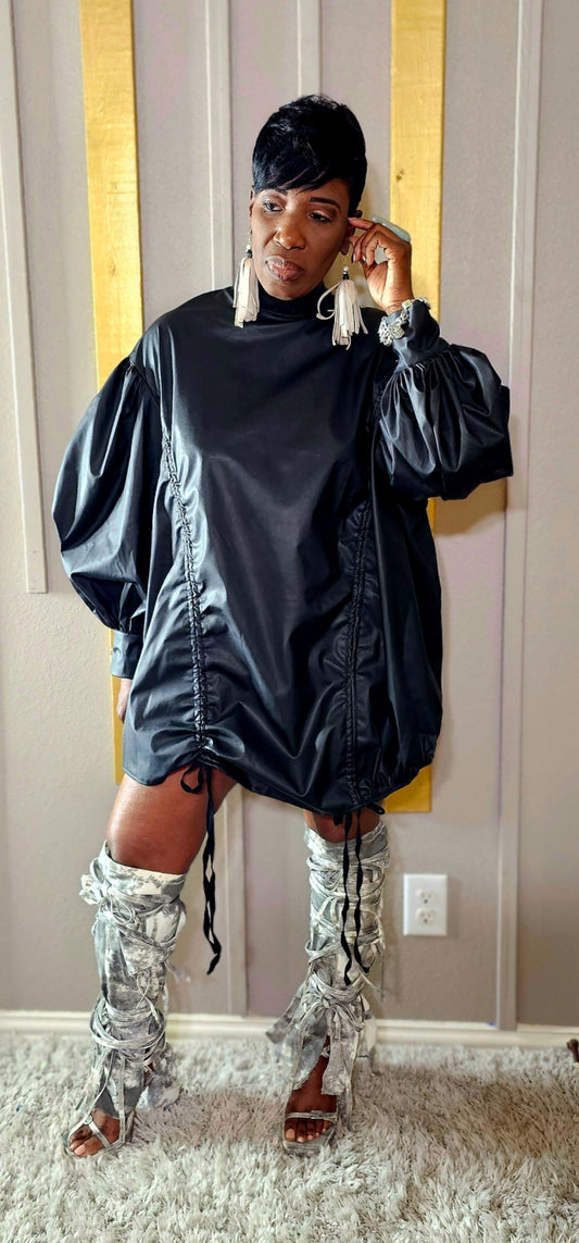 FAUX LEATHER BLACK DRESS