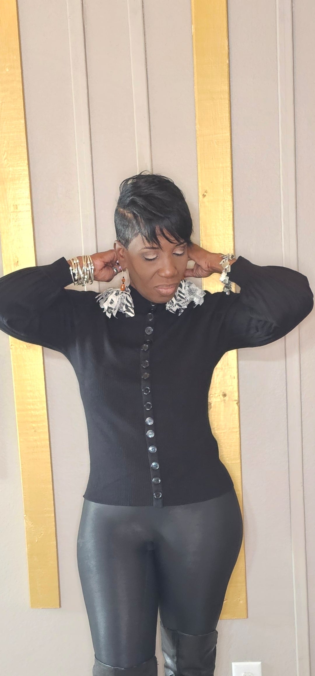 FANCY BUTTON SWEATER BLOUSE