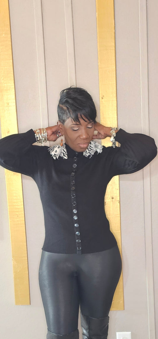 FANCY BUTTON SWEATER BLOUSE