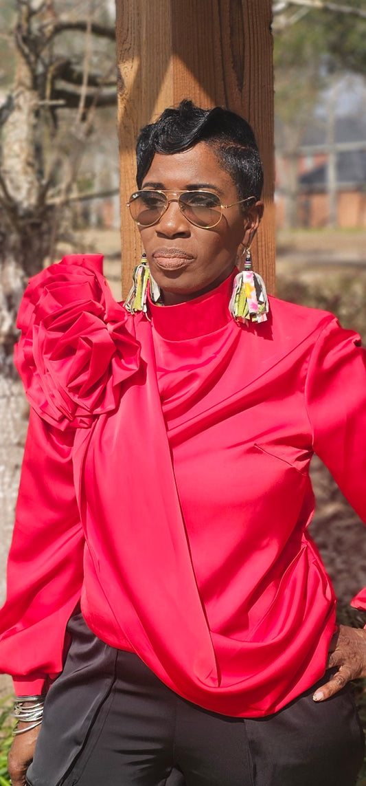 Ms RED FANCY FLOWER BLOUSE
