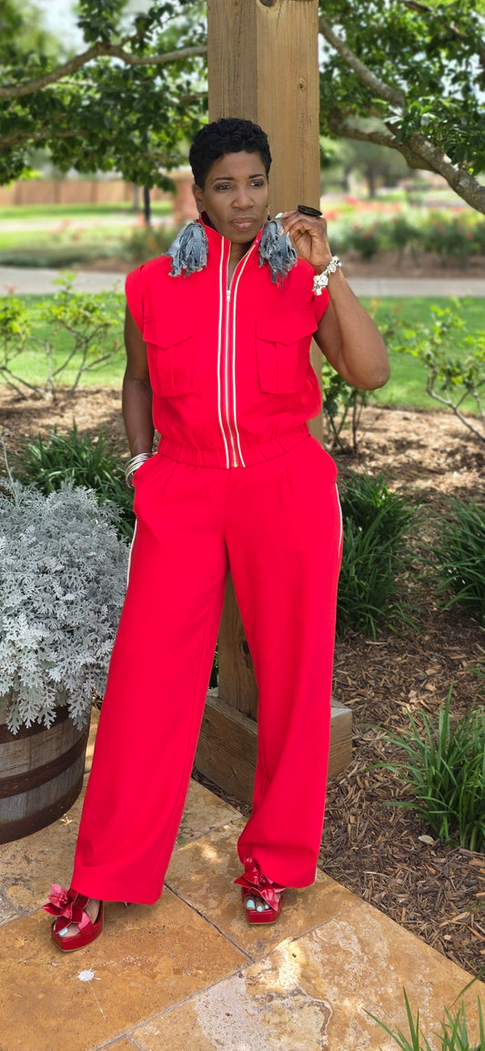 Red and White Pantsuit