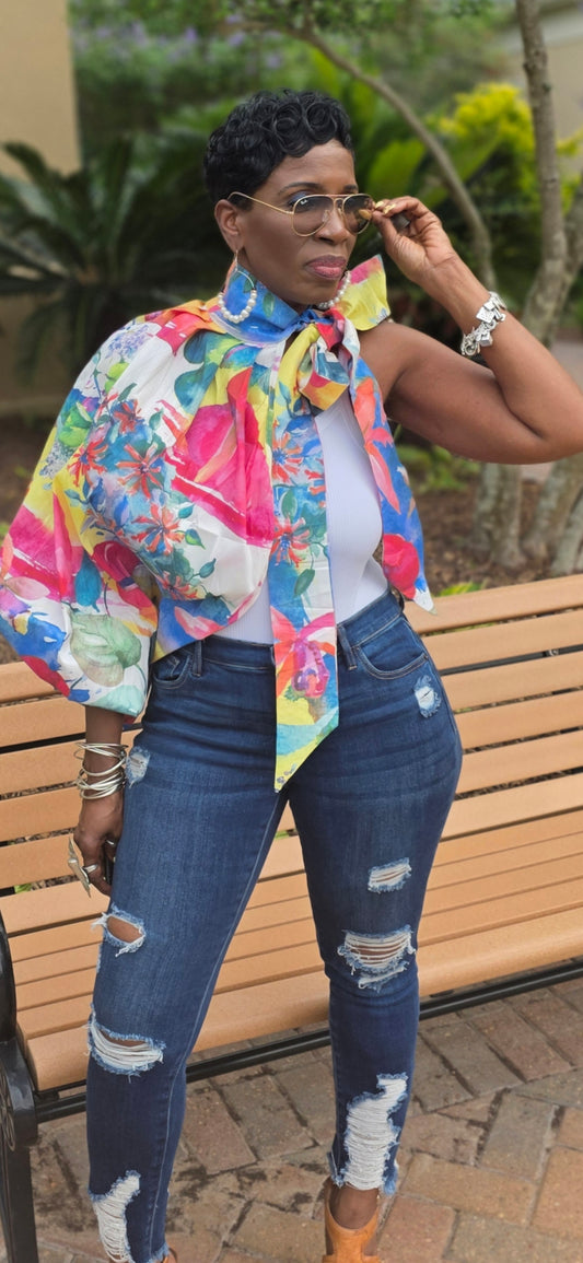 ONE SLIDE HALTER TIE NECK BLOUSE
