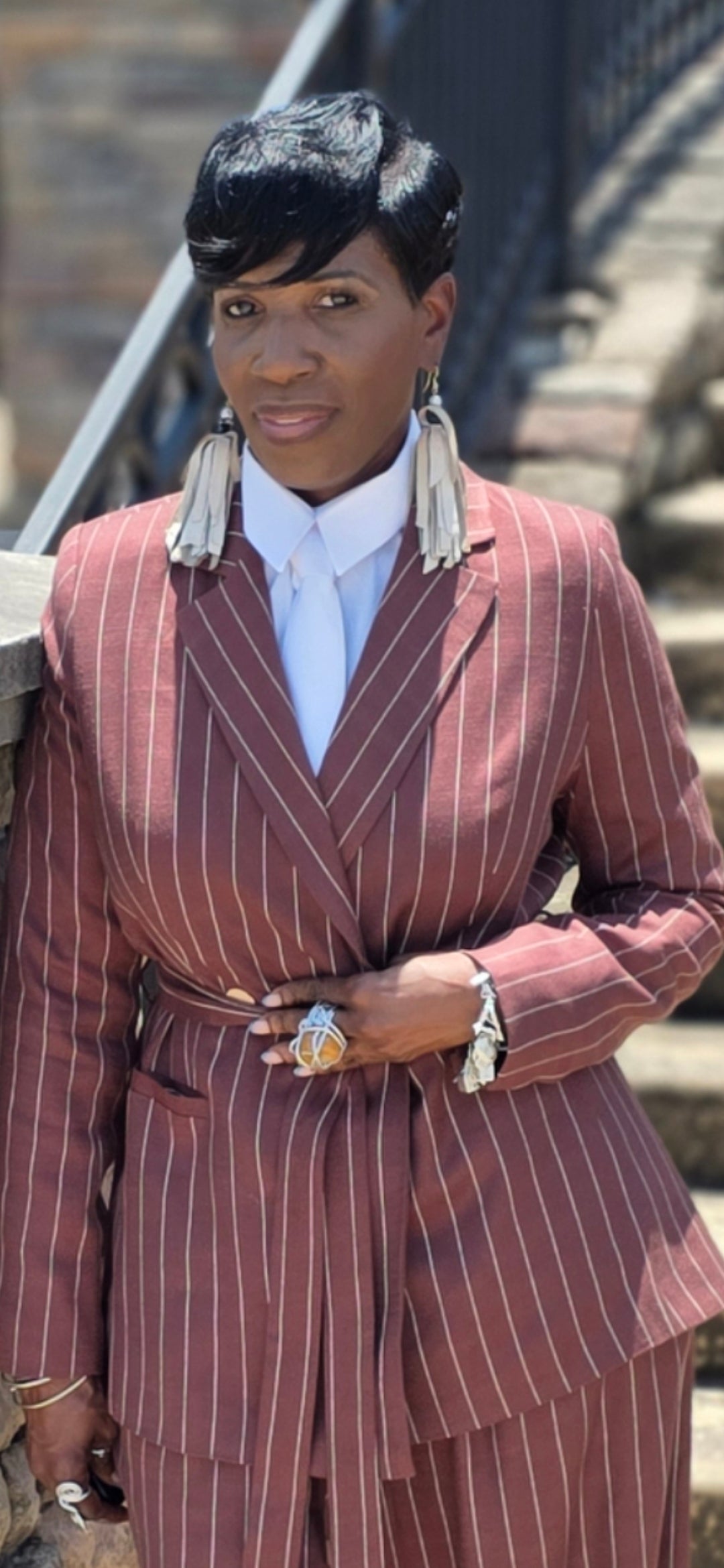 DOUBLE BREAST OVERSIZED BROWN-IVORY PANTSUIT 1 -