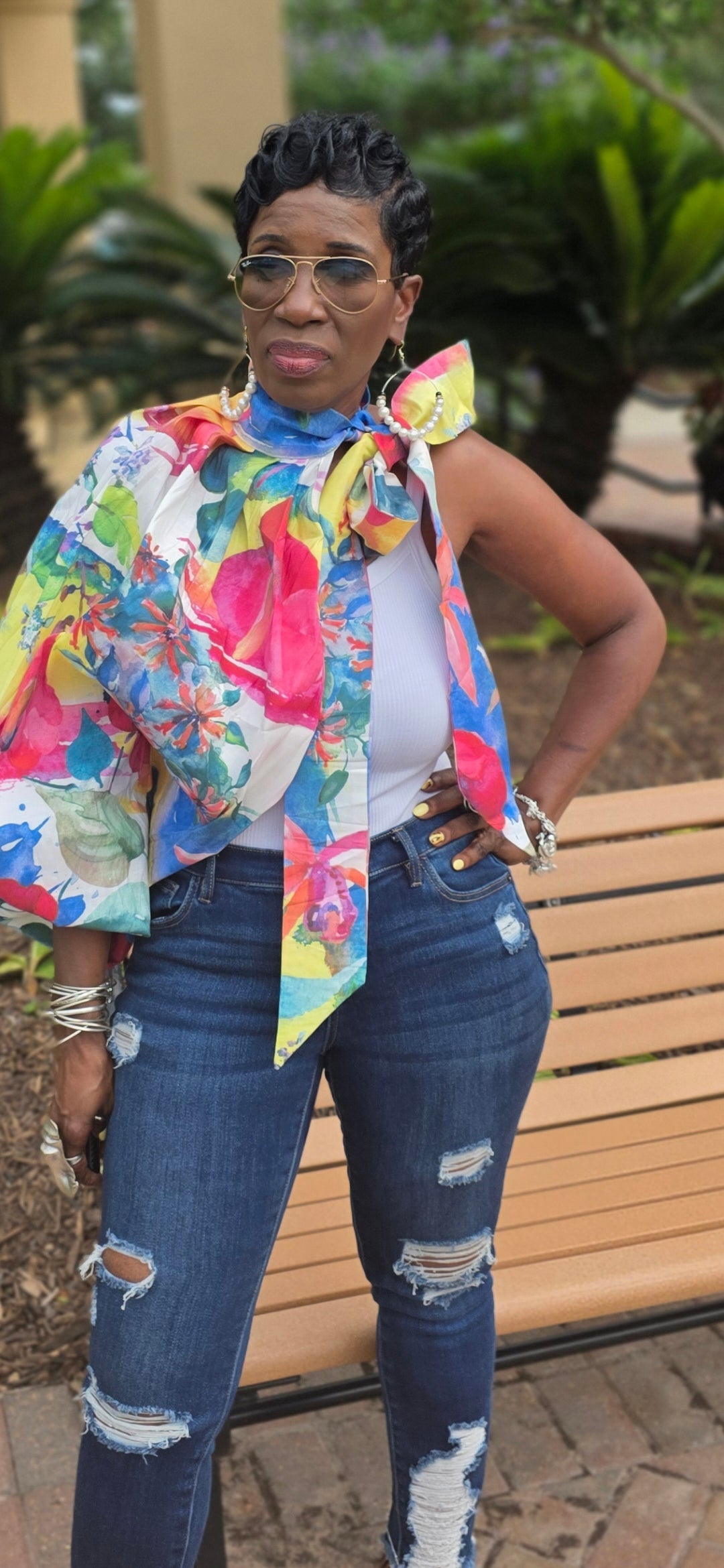 ONE SLIDE HALTER TIE NECK BLOUSE