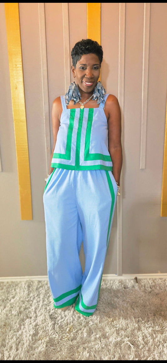 Ms. Blue and Green Widelegs Pantsuit