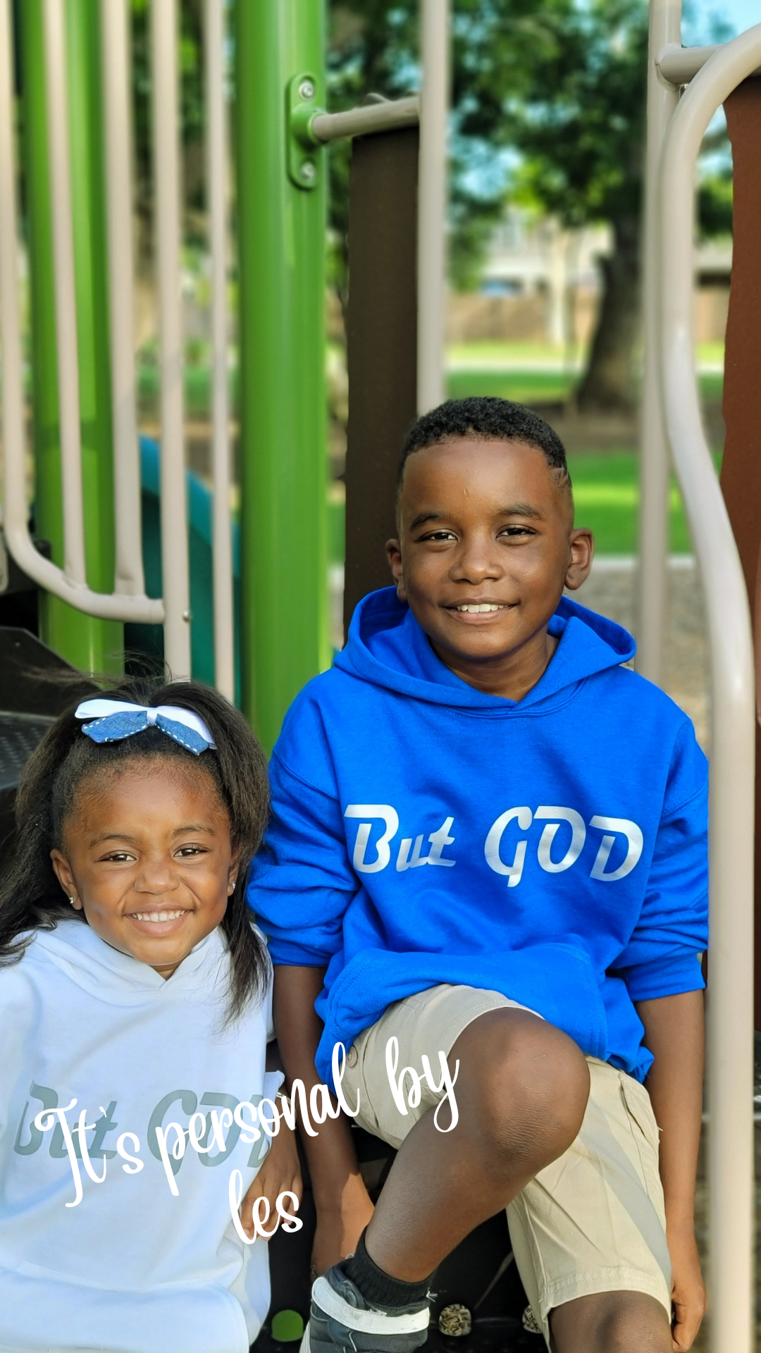 But God Kids Hoodie in Blissful Blue and Warrior White